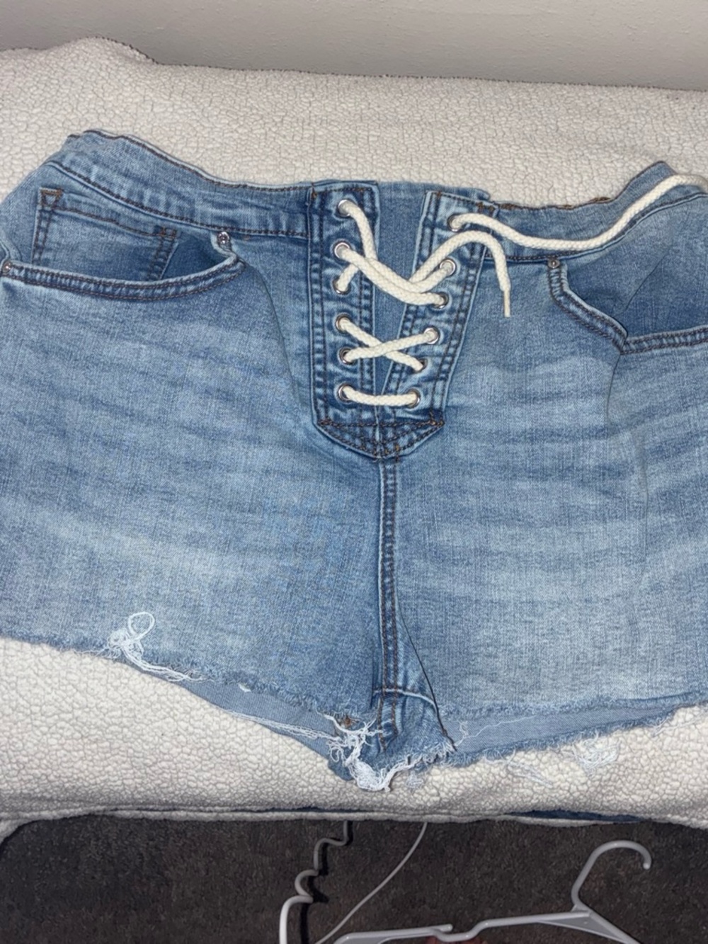 Light Wash Lace-Up Denim Shorts for Women